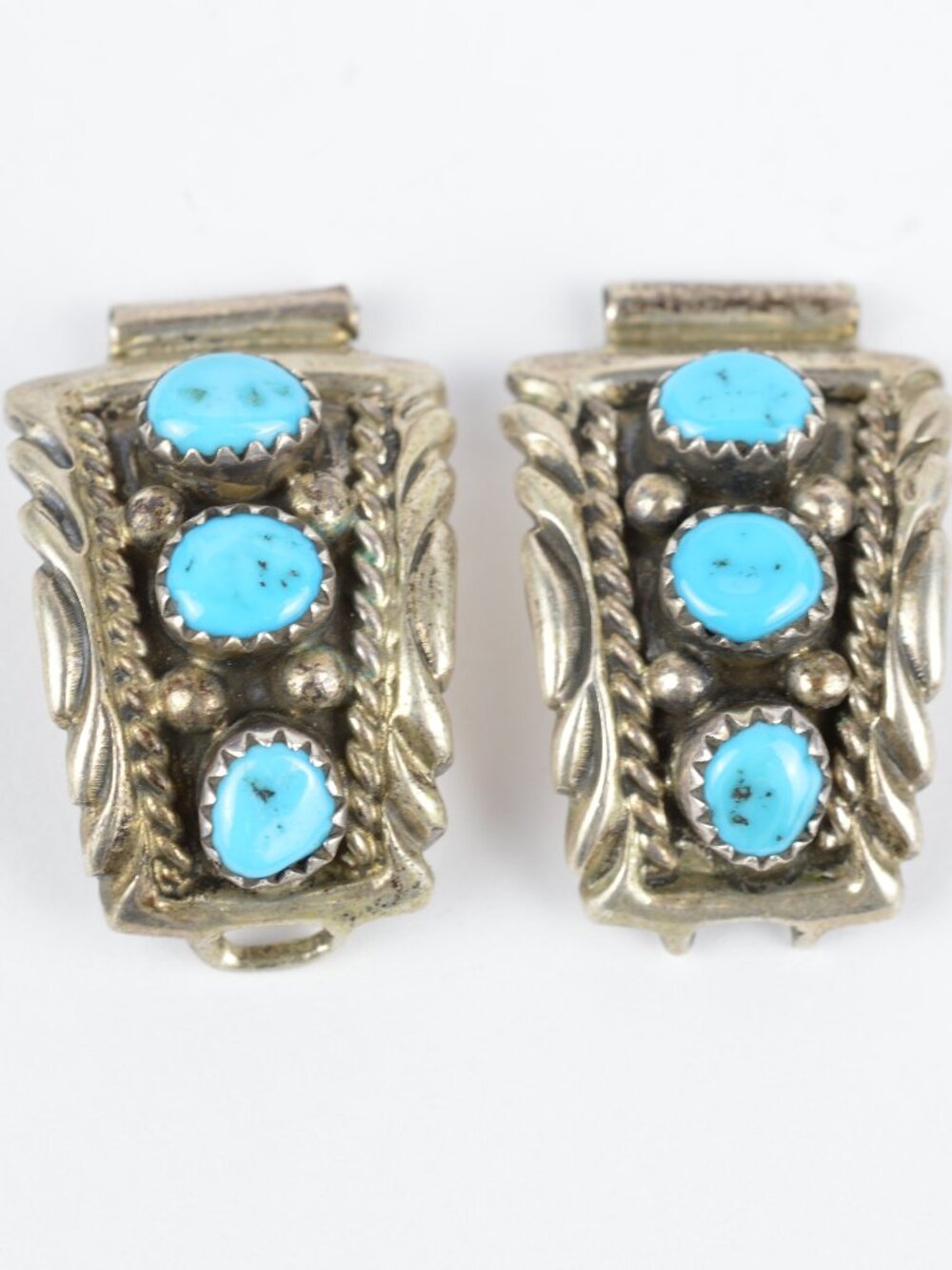 Vtg Navajo Sterling Silver Kingman Turquoise Watch Tips Ernest Rangel Signed 14g